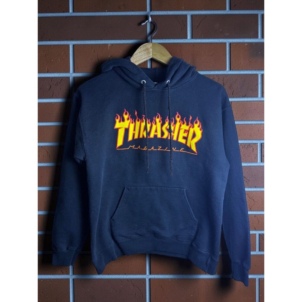Thrasher Magazine Flame Logo Hoodie Men's Small Black San Francisco Skate